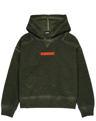 Dsquared2 Felpa verde con cappuccio e logo DQ2609-D0AAT