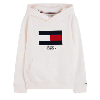 Tommy Hilfiger Felpa Avorio Con Cappuccio E Bandiera KB0KB10638-YBHJ Per Bambino
