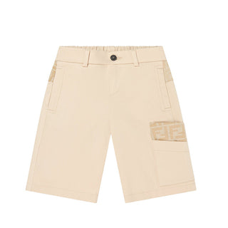 Fendi Bermuda Cargo Beige In Gabardine Con Dettagli Logati JMF565-AS5Y