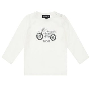 Please T-shirt bianca a maniche lunghe con stampa ML12030B77