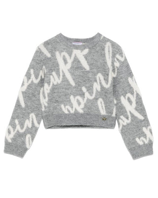 Pinko Maglia grigia cropped con logo jacquard F4PIBGJP123B