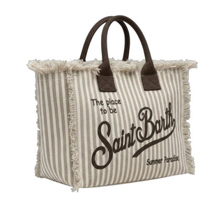 Mc2 Saint Barth Borsa Colette In Canvas A Righe Beige COL001/03450L