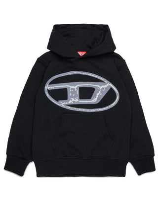Diesel Felpa nera con cappuccio e maxi logo Oval D J02487-KYAQK