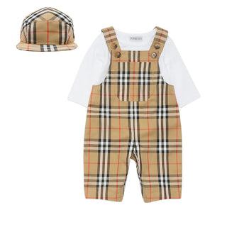 Burberry Salopette In Cotone Check Con Body E Cappellino 8117965 Per Neonato