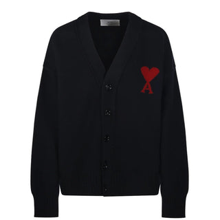 Amis Paris Cardigan nero in lana con Coeur UKC367.018N