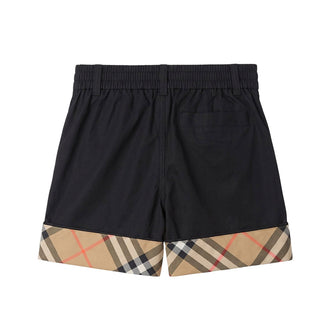 Burberry Bermuda Nero In Twill Con Risvolto Check 8133463 Per Bambino