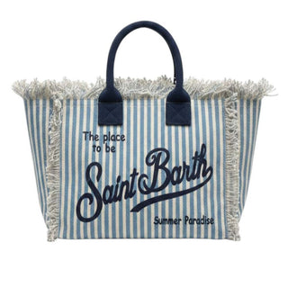 Mc2 Saint Barth Borsa Colette In Canvas A Righe Azzurre COL0001/03449L