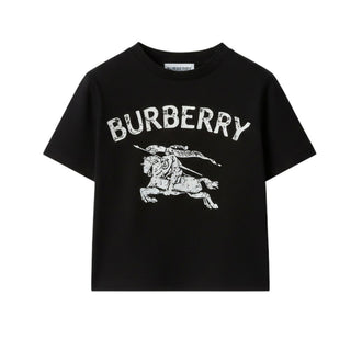 Burberry T-shirt Nera In Cotone Con Stampa 8121190