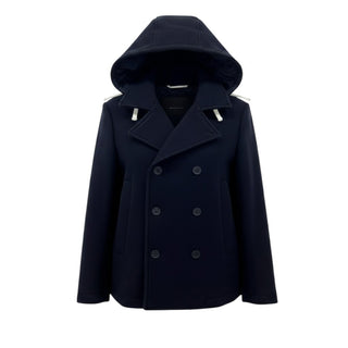 Paolo Pecora Cappotto in panno blu con cappuccio PP3191