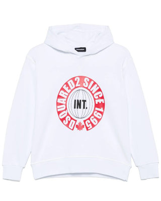 Dsquared2 Felpa bianca con cappuccio e logo DQ2615-D009B