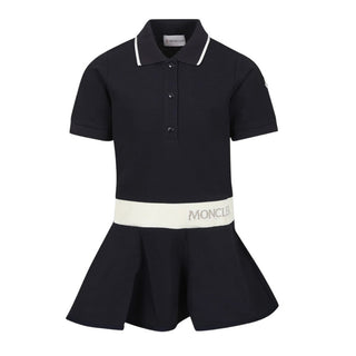 Moncler Abito Blu Navy In Piqué Di Cotone Da Bambina K19548I00001-778