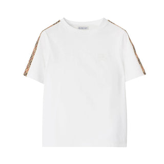 Burberry T-shirt bianca con finiture in Check 8108049