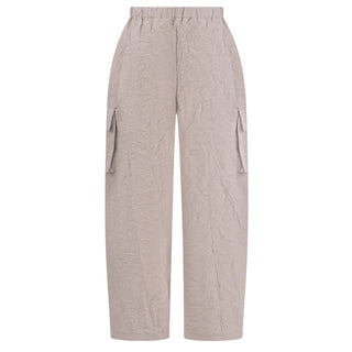 Doudou Pantaloni beige cargo in cotone effetto stropicciato DW6P90-P0505