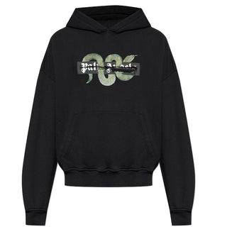 Palm Angels Felpa nera in cotone con cappuccio e stampa PMBB17GF25FLE0021055