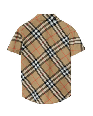 Burberry Camicia beige in popeline a maniche corte Check 8089029