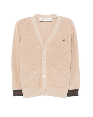 Manuel Ritz Maglia cardigan beige con logo MR2720