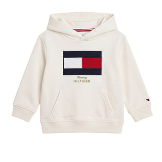 Tommy Hilfiger Felpa Avorio Con Cappuccio E Bandiera KB0KB10638-YBH Per Neonato