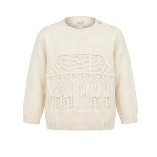 Fendi Maglia Avorio In Lana Con Motivo Traforato BFG108-AJ8Y-F0WC4 Per Neonati