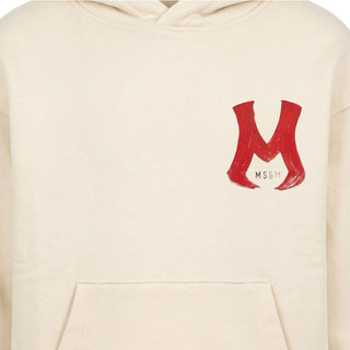 MSGM Felpa Avorio Con Cappuccio E Stampa F6MSJBHS275/013 Per Bambini