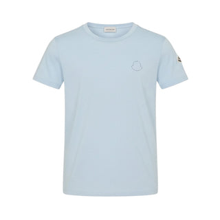 Moncler T-shirt Celeste In Misto Lino Con Strass K19548C00036-70E
