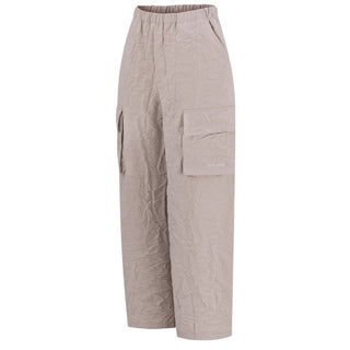 Doudou Pantaloni beige cargo in cotone effetto stropicciato DW6P90-P0505