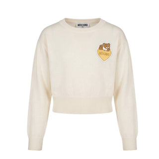 Moschino Maglia Cropped Avorio In Misto Lana Per Bambina HDW024