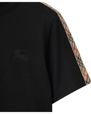 Burberry T-shirt nera in jersey con finiture Check 8108033