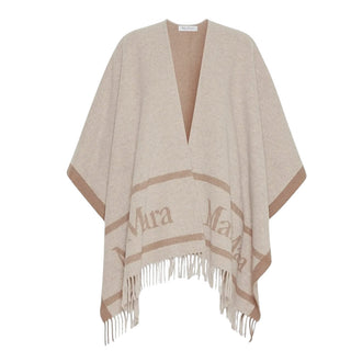 Max Mara Mantella In Lana Beige Con Frange 2526546021/001 Per Donna
