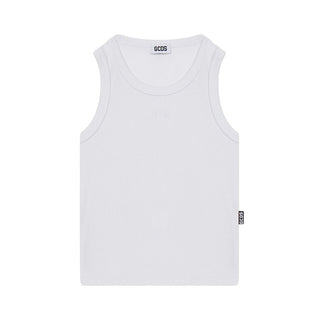 GCDS Canotta Bianca A Costine Con Logo C1GKQG571T103/100