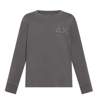 Sun68 T-shirt grigia a maniche lunghe con logo T45326G