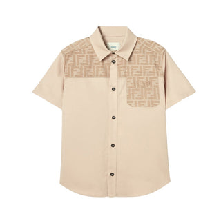 Fendi Camicia Beige In Gabardine Con Logo JMC204-AS5Y