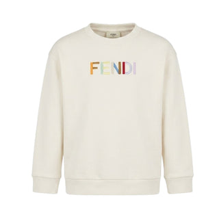 Fendi Felpa Beige In Cotone Con Logo Per Bambini JUH114-5V0