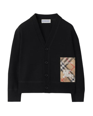 Burberry Cardigan nero in lana con etichetta Check 8100541