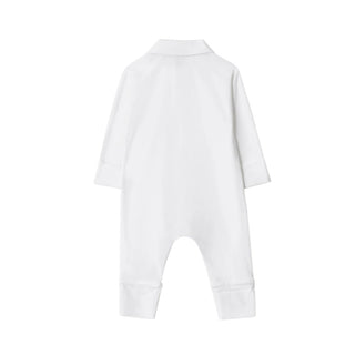 Burberry Tutina Bianca In Cotone Con Cappellino E Bavaglino 8119819 Per Neonati