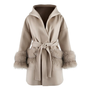 Regina Cappotto beige in cashmere con cappuccio 12016