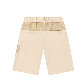 Fendi Bermuda Cargo Beige In Gabardine Con Dettagli Logati JMF565-AS5Y
