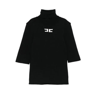 Elisabetta Franchi Maglia Lupetto nero a costine con logo EFMA176.C