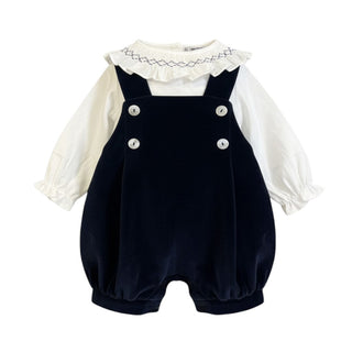 Arc-en-ciel Completo con camicia e salopette blu in velluto 1131B