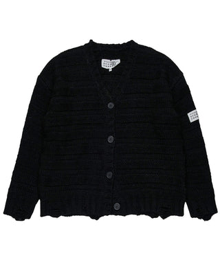 MM6 Maison Margiela Maglia Cardigan in misto lana a coste con rotture M60879-MM06P