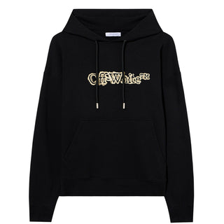 Off-White Felpa nera con cappuccio e logo OMBB085F25FLE00L1019
