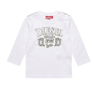Diesel T-shirt Bianca A Maniche Lunghe Con Logo K00855-00YI9-K100 Per Neonato