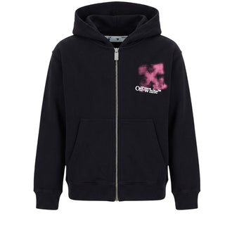 Off-White Felpa Nera Con Zip E Cappuccio Per Bambina OGBE001F25FLE0011032