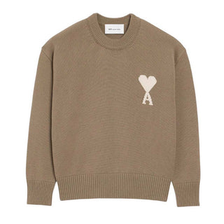 Amis Paris Maglia Girocollo Beige In Misto Cotone UKS859.KN0156/A117
