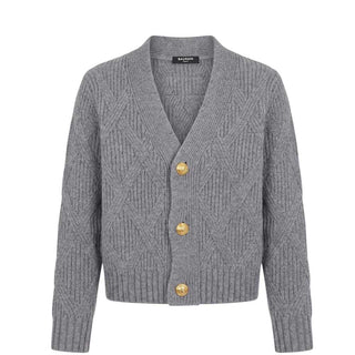 Balmain Cardigan Grigio In Misto Cashmere Per Bambina BV9P90-Z2418