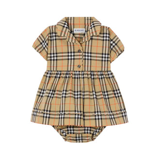 Burberry Vestina Con Pantaloncini Bloomer In Cotone Check 8126411 Per Neonata