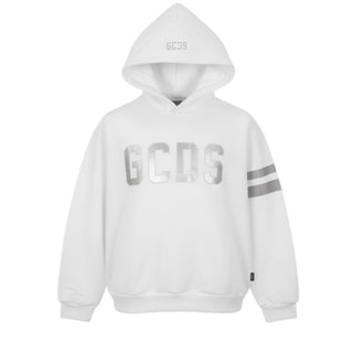 GCDS Felpa Bianca Con Cappuccio E Logo C1UKQE701F004/100I Per Bambini