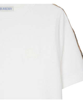 Burberry T-shirt bianca in jersey con finiture Check 8108049