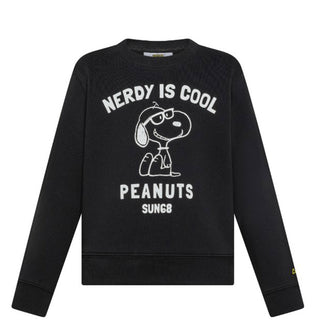 Sun68 Felpa nera girocollo in cotone con stampa Peanuts F45320N