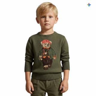 Polo Ralph Lauren Maglia Girocollo Verde Con Polo Bear 322B26124001 Per Bambino