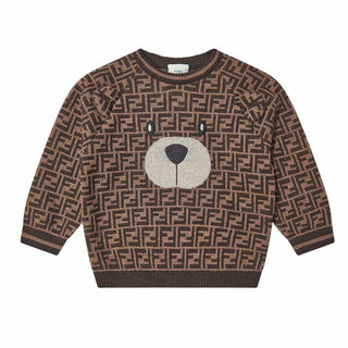 Fendi Maglia Girocollo Marrone con Orsetto E Logo FF BUG188-ATRQ